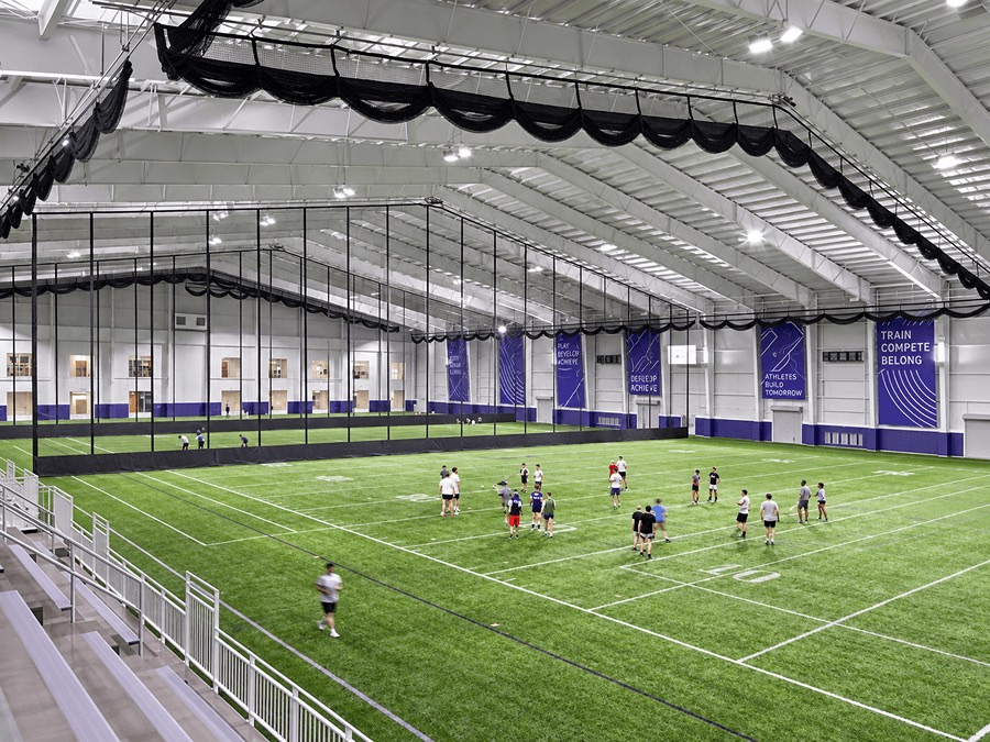 Indoor turf fields at a sports complex