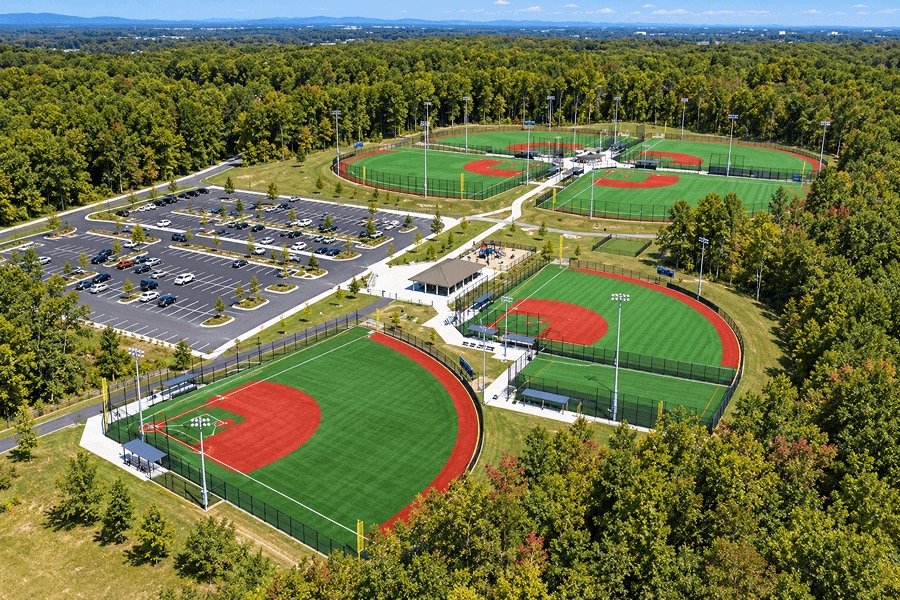 Aerial view of a baseball complex