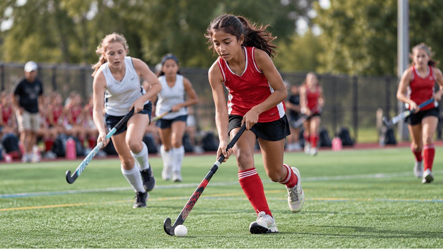 Field hockey players in action